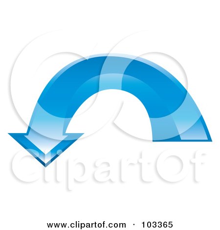 Royalty-Free (RF) Clipart Illustration of a 3d Blue Arrow Arching And Pointing Down by MilsiArt