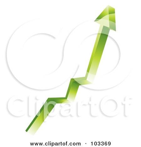 Royalty-Free (RF) Clipart Illustration of a 3d Green Arrow Shooting Upwards by MilsiArt