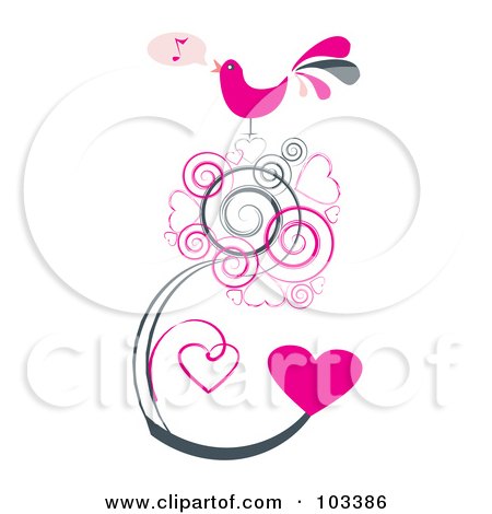 Royalty-Free (RF) Clipart Illustration of a Bird Singing A Love Song, On Grungy Heart Vines by MilsiArt