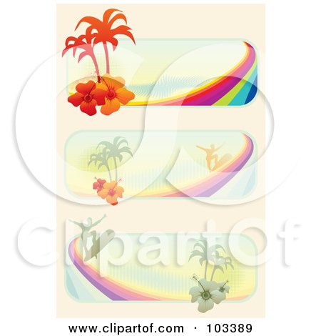 Royalty-Free (RF) Clipart Illustration of a Igital Collage Of Tropical Surf Website Banners by MilsiArt