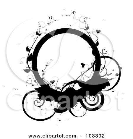 Royalty-Free (RF) Clipart Illustration of a Black And White Grungy Heart Vine Circle by MilsiArt