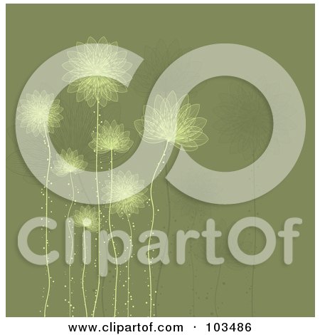 Royalty-Free (RF) Clipart Illustration of a Green Floral Background With Tall Stems by KJ Pargeter