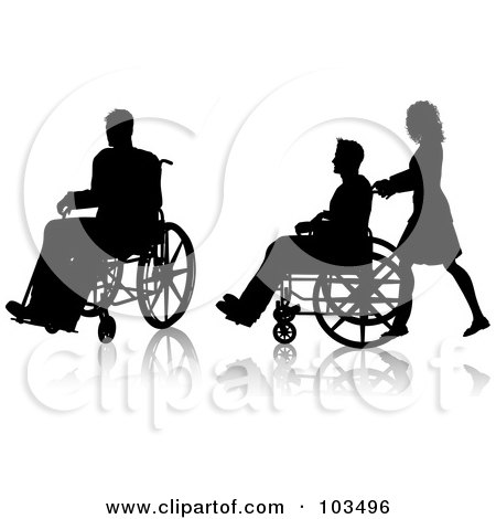 Royalty-Free (RF) Clipart Illustration of a Digital Collage Of A Man Sitting In A Wheelchair And A Nurse Pushing A Man In A Wheelchair by KJ Pargeter
