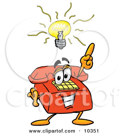 Clipart Picture of a Red Telephone Mascot Cartoon Character With a Bright Idea by Mascot Junction