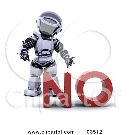 Royalty-Free (RF) Clipart Illustration of a 3d Silver Robot Standing Behind NO by KJ Pargeter