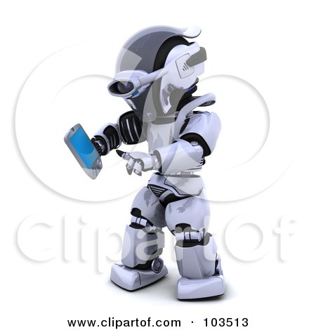 Royalty-Free (RF) Clipart Illustration of a 3d Silver Robot Using A Palm Pilot by KJ Pargeter