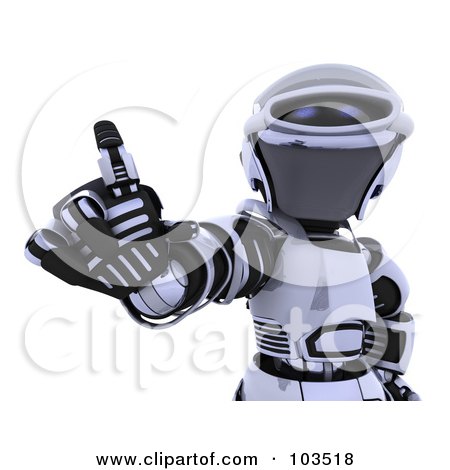 Royalty-Free (RF) Clipart Illustration of a 3d Silver Robot Waving A Finger by KJ Pargeter