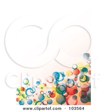 Royalty-Free (RF) Clipart Illustration of a Background Of Colorful Floating Bubbles In A Corner Over Off White by michaeltravers