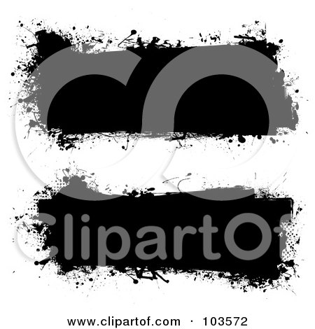 Royalty-Free (RF) Clipart Illustration of a Digital Collage Of Two Black Ink Splatter Grungy Banners by michaeltravers
