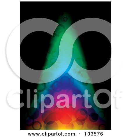Royalty-Free (RF) Clipart Illustration of a Bubbly Rainbow Colored Flame Over Black by michaeltravers