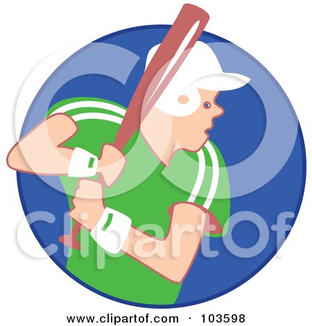 Royalty-Free (RF) Clipart Illustration of a Baseball Player With A Bat And Helmet In A Blue Circle by Prawny