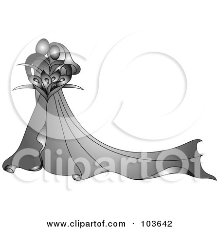 Royalty-Free (RF) Clipart Illustration of an Abstract Grayscale Embracing Bride And Groom With A Calla Lily Bouquet by Pams Clipart