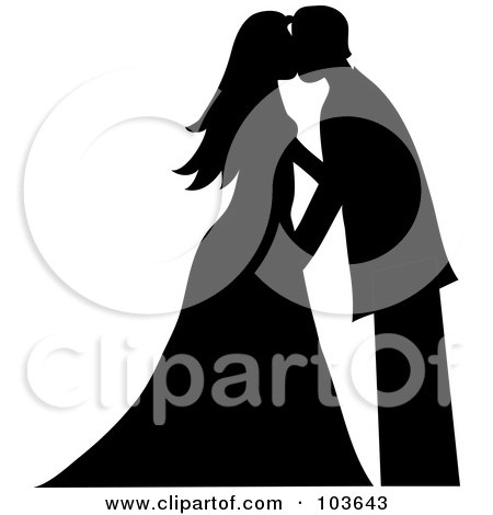 Royalty-Free (RF) Clipart Illustration of a Silhouetted Wedding Couple Kissing by Pams Clipart