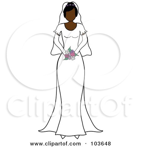 Royalty-Free (RF) Clipart Illustration of a Faceless Black Bride Holding Her Bouquet by Pams Clipart