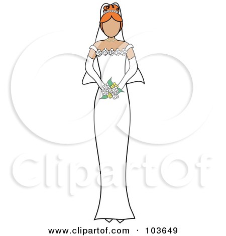 Royalty-Free (RF) Clipart Illustration of a Faceless Irish Bride Holding Her Bouquet by Pams Clipart