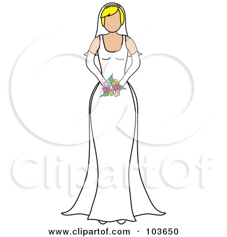 Royalty-Free (RF) Clipart Illustration of a Faceless Blond Bride Holding Her Bouquet by Pams Clipart