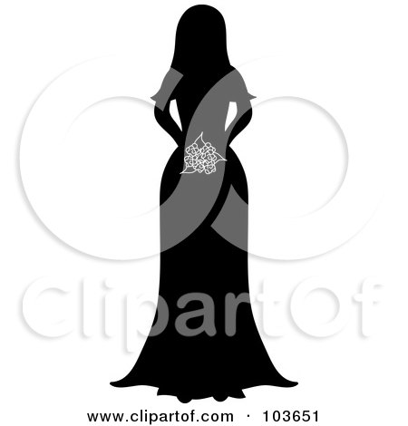 Royalty-Free (RF) Clipart Illustration of a Silhouetted Bride Holding Her Bouquet by Pams Clipart