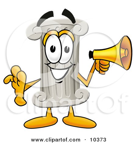 Clipart Picture of a Pillar Mascot Cartoon Character Holding a Megaphone by Mascot Junction