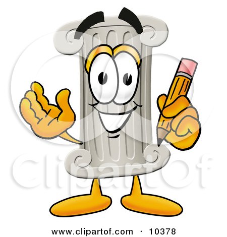Clipart Picture of a Pillar Mascot Cartoon Character Holding a Pencil by Mascot Junction