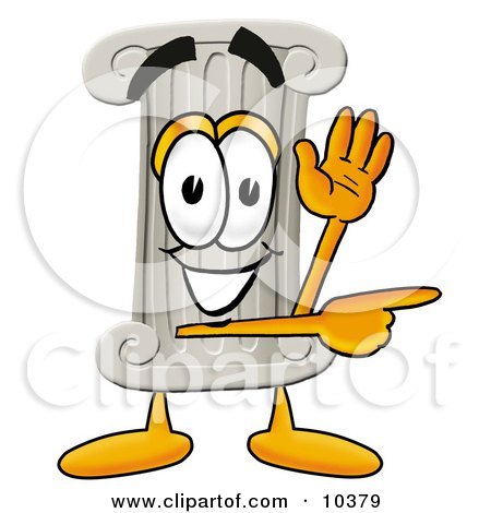 Clipart Picture of a Pillar Mascot Cartoon Character Waving and Pointing by Mascot Junction