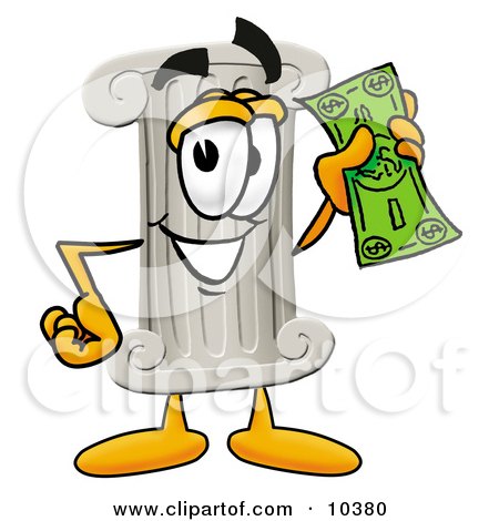 Clipart Picture of a Pillar Mascot Cartoon Character Holding a Dollar Bill by Mascot Junction