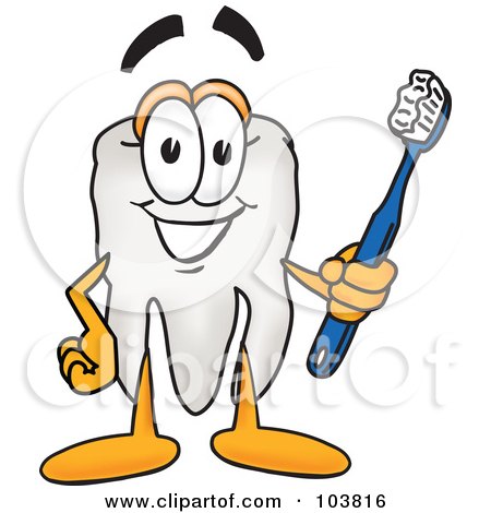 Royalty-Free (RF) Clipart Illustration of a Tooth Mascot Cartoon Character Holding Out A Tooth Brush by Mascot Junction