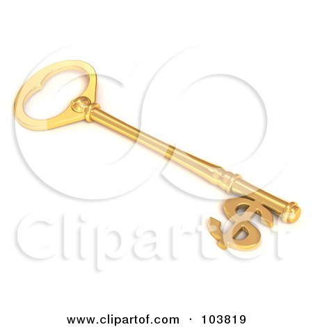 Royalty-Free (RF) Clipart Illustration of a 3d Golden Skeleton Key With A Dollar Currency Symbol Tip by Tonis Pan
