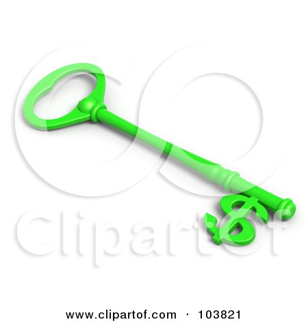 Royalty-Free (RF) Clipart Illustration of a 3d Green Skeleton Key With A Dollar Currency Symbol Tip by Tonis Pan