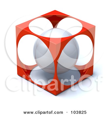 Royalty-Free (RF) Clipart Illustration of a 3d Silver Sphere Inside A Red Cube by Tonis Pan