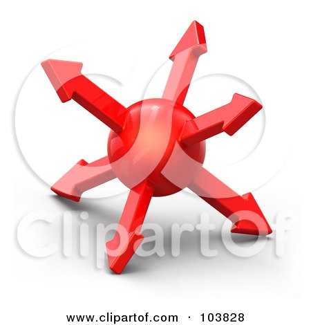 Royalty-Free (RF) Clipart Illustration of a 3d Sphere With Red Arrows Pointing In Different Directions by Tonis Pan