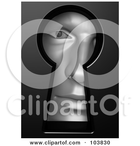Royalty-Free (RF) Clipart Illustration of a 3d Man Peering Through A Black Key Hole by Tonis Pan