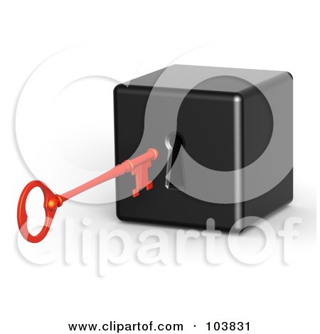 Royalty-Free (RF) Clipart Illustration of a 3d Red Skeleton Key Preparing To Unlock A Black Block by Tonis Pan