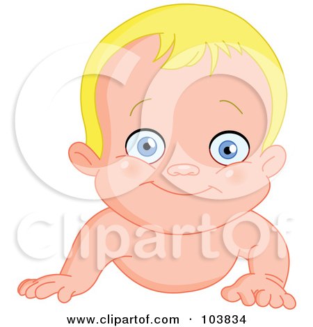 Royalty-Free (RF) Clipart Illustration of a Blond Baby Boy Crawling Forward And Smiling by yayayoyo