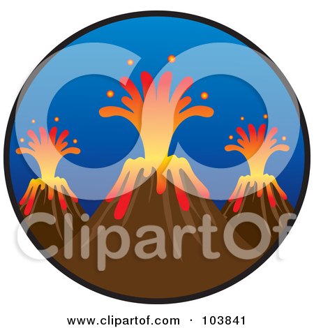 Royalty-Free (RF) Clipart Illustration of Three Volcanoes Shooting Out Lava In A Circle by Rosie Piter