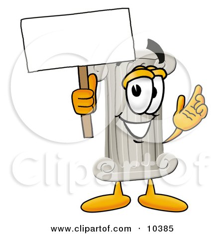 Clipart Picture of a Pillar Mascot Cartoon Character Holding a Blank Sign by Mascot Junction