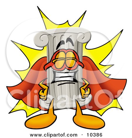 Clipart Picture of a Pillar Mascot Cartoon Character Dressed as a Super Hero by Mascot Junction