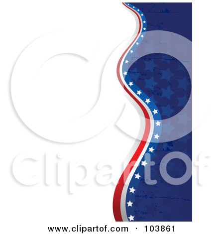 Royalty-Free (RF) Clipart Illustration of a Grungy Blue American Star Wave With White And Red Lines And White Space by Pushkin
