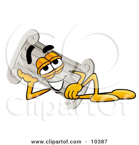 Clipart Picture of a Pillar Mascot Cartoon Character Resting His Head on His Hand by Mascot Junction