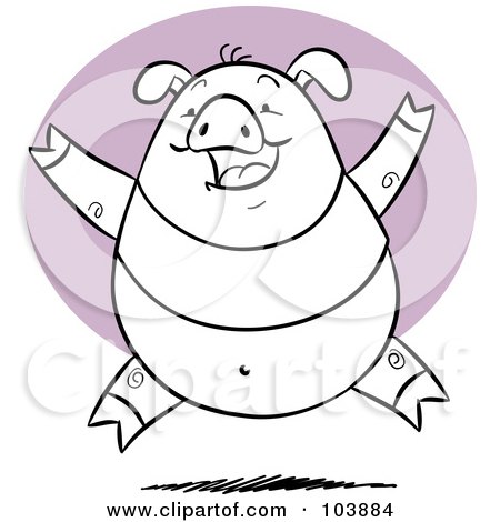 Royalty-Free (RF) Clipart Illustration of a Happy Black And White Pig Leaping by Qiun