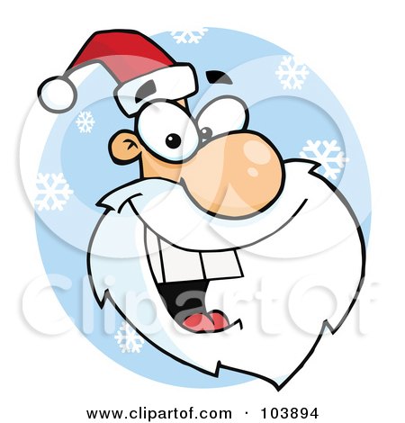 Royalty-Free (RF) Clipart Illustration of a Santa Face Laughing In A Blue Snowflake Circle, Facing Right by Hit Toon