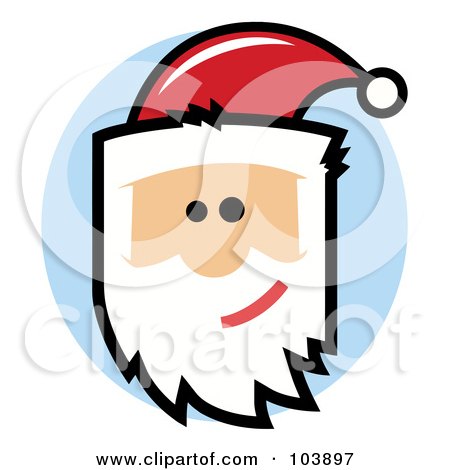 Royalty-Free (RF) Clipart Illustration of a Cartoon Santa Face On A Blue Circle by Hit Toon