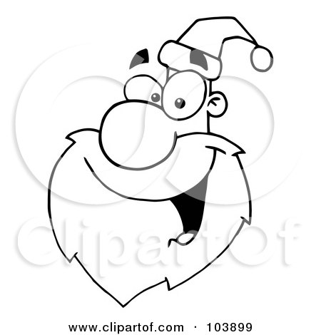 Royalty-Free (RF) Clipart Illustration of a Coloring Page Outline Of A Happy Cartoon Santa Head Facing Left by Hit Toon