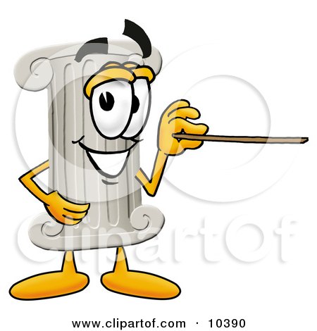Clipart Picture of a Pillar Mascot Cartoon Character Holding a Pointer Stick by Mascot Junction