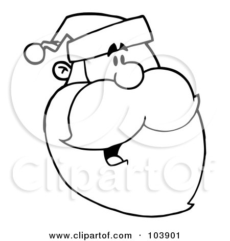 Royalty-Free (RF) Clipart Illustration of a Coloring Page Outline Of A Happy Cartoon Santa Head Facing Right by Hit Toon