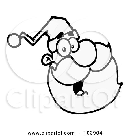 Royalty-Free (RF) Clipart Illustration of a Coloring Page Outline Of A Santa Face Smiling, Facing Right by Hit Toon