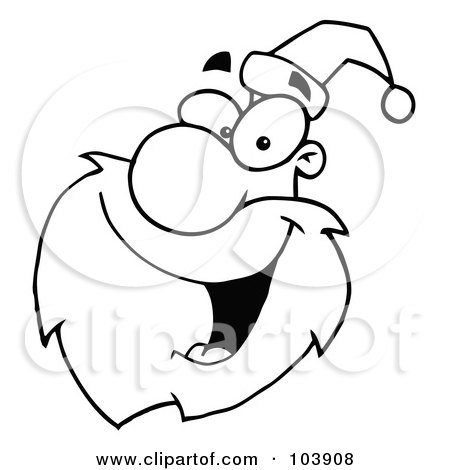Royalty-Free (RF) Clipart Illustration of a Coloring Page Outline Of A Santa Face Laughing, Facing Left by Hit Toon