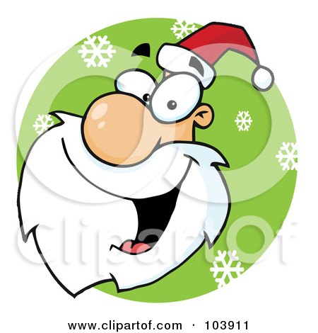 Royalty-Free (RF) Clipart Illustration of a Santa Face Laughing In A Green Snowflake Circle, Facing Left by Hit Toon