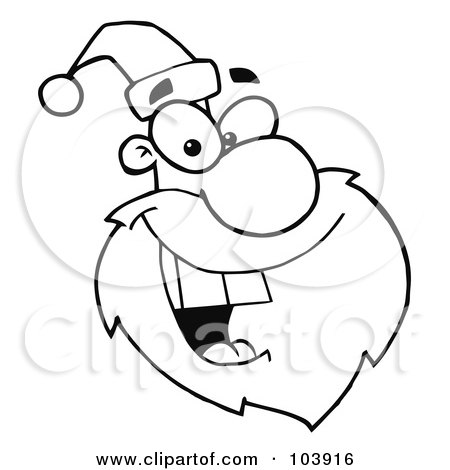 Royalty-Free (RF) Clipart Illustration of a Coloring Page Outline Of A Santa Face Laughing, Facing Right by Hit Toon