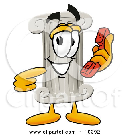Clipart Picture of a Pillar Mascot Cartoon Character Holding a Telephone by Mascot Junction