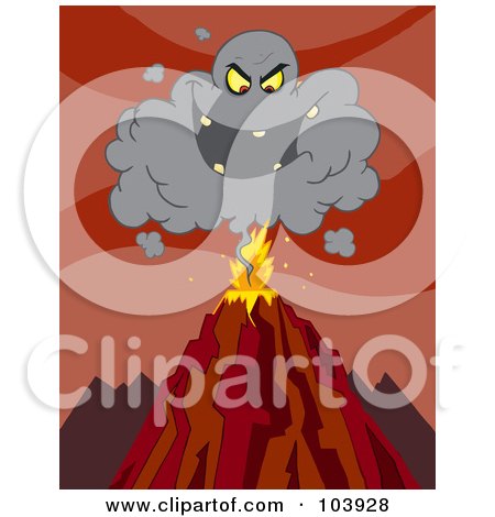 Royalty-Free (RF) Clipart Illustration of an Evil Black Cloud Above An Erupting Volcano by Hit Toon